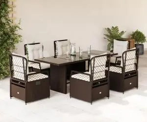 vidaXL Set mobilier de grădină cu perne, 7 piese, maro, poliratan