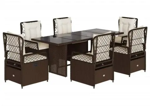 Set mobilier de grădină cu perne, 7 piese, maro, poliratan - 2/5