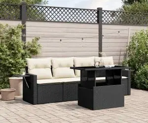 vidaXL Set mobilier de grădină cu perne, 5 piese, negru, poliratan