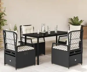vidaXL Set mobilier de grădină cu perne, 5 piese, negru, poliratan