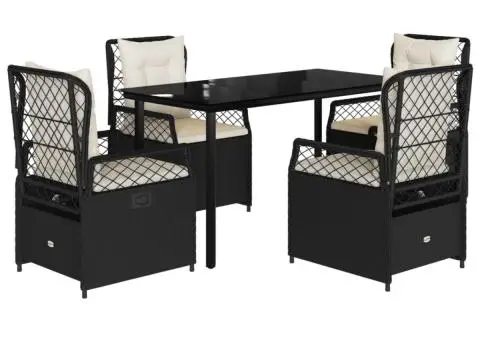 Set mobilier de grădină cu perne, 5 piese, negru, poliratan - 2/5