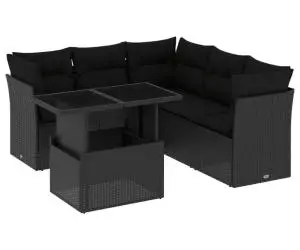 vidaXL Set mobilier de grădină cu perne, 6 piese, negru, poliratan