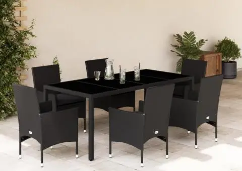 Set mobilier de grădină cu perne 7 piese negru poliratan&sticlă - 1/5