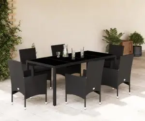 vidaXL Set mobilier de grădină cu perne 7 piese negru poliratan&sticlă