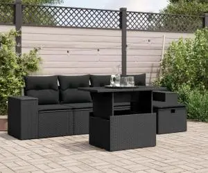 vidaXL Set mobilier de grădină cu perne, 6 piese, negru, poliratan