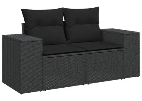 Set mobilier de grădină cu perne, 6 piese, negru, poliratan - 3/5