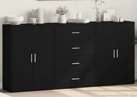 Dulapuri, 3 buc., negru, 60x31x84 cm, lemn prelucrat - 1/5