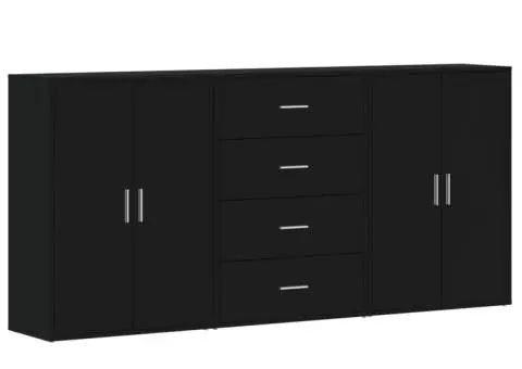 Dulapuri, 3 buc., negru, 60x31x84 cm, lemn prelucrat - 2/5