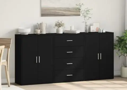 Dulapuri, 3 buc., negru, 60x31x84 cm, lemn prelucrat - 3/5