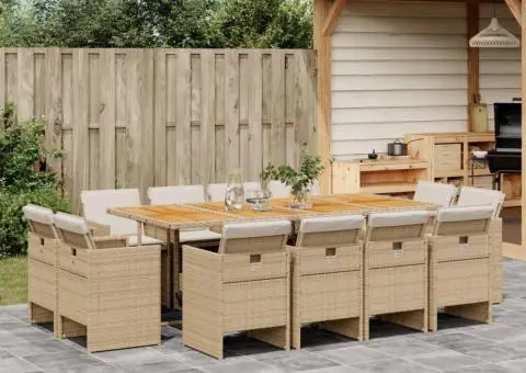 Set mobilier de grădină cu perne, 13 piese, bej, poliratan - 1/5