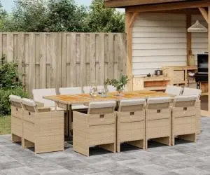 vidaXL Set mobilier de grădină cu perne, 13 piese, bej, poliratan