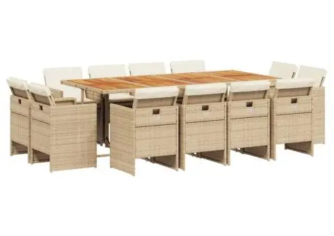 Set mobilier de grădină cu perne, 13 piese, bej, poliratan - 2/5