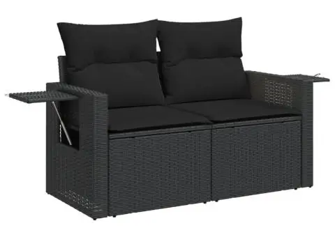 Set mobilier de grădină cu perne, 9 piese, negru, poliratan - 3/5