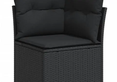 Set mobilier de grădină cu perne, 9 piese, negru, poliratan - 4/5