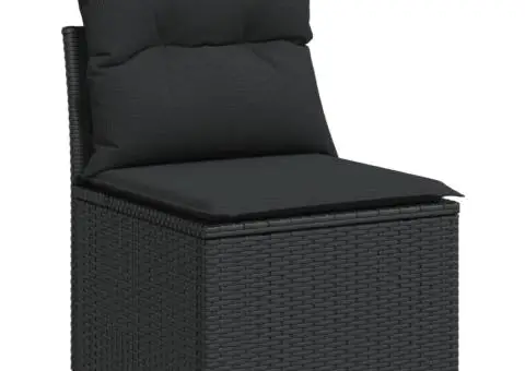 Set mobilier de grădină cu perne, 9 piese, negru, poliratan - 5/5
