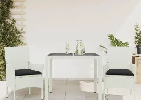 Set mobilier de grădină cu perne 3 piese alb poliratan & sticlă - 1/5