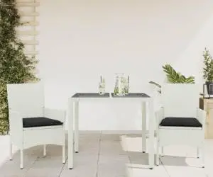 vidaXL Set mobilier de grădină cu perne 3 piese alb poliratan & sticlă