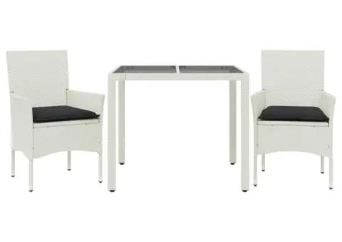 Set mobilier de grădină cu perne 3 piese alb poliratan & sticlă - 2/5