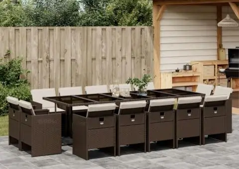 Set mobilier de grădină cu perne, 15 piese, maro, poliratan - 1/5