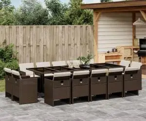 vidaXL Set mobilier de grădină cu perne, 15 piese, maro, poliratan