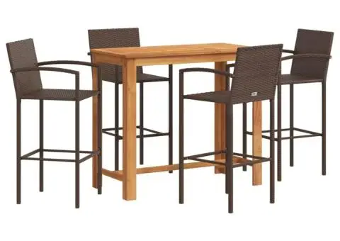 Set bar de grădină, 5 piese, maro, lemn masiv acacia/ poliratan - 2/5