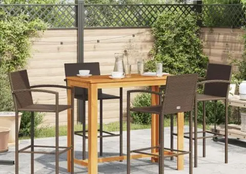 Set bar de grădină, 5 piese, maro, lemn masiv acacia/ poliratan - 3/5