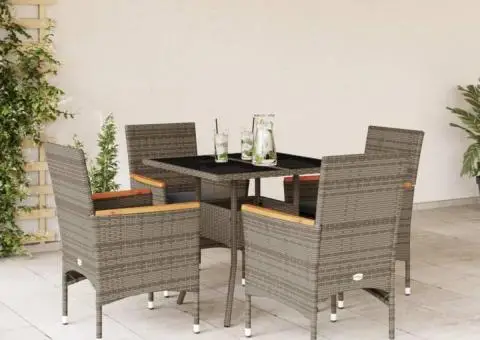 Set mobilier de grădină cu perne 5 piese gri poliratan & sticlă - 1/5