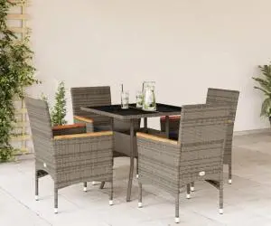 vidaXL Set mobilier de grădină cu perne 5 piese gri poliratan & sticlă
