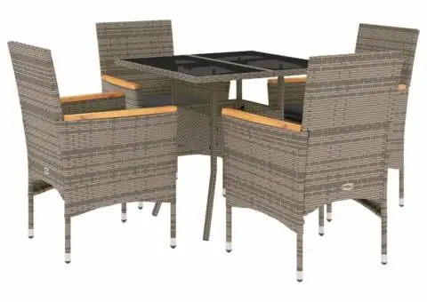 Set mobilier de grădină cu perne 5 piese gri poliratan & sticlă - 2/5