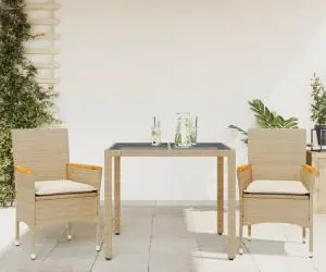 vidaXL Set mobilier de grădină cu perne 3 piese bej poliratan & sticlă