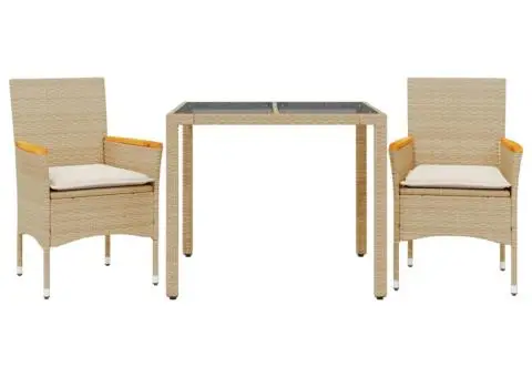 Set mobilier de grădină cu perne 3 piese bej poliratan & sticlă - 2/5
