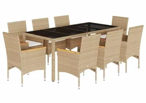 Set mobilier de grădină cu perne 9 piese bej poliratan & sticlă - 2/5