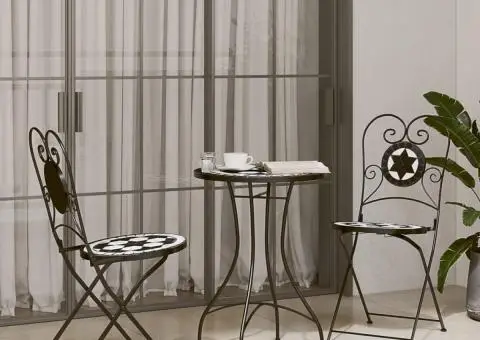 Masă de bistro, negru și alb, Ø50x70 cm, ceramică, mozaic - 3/5