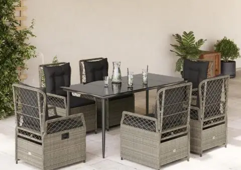 Set mobilier de grădină cu perne, 7 piese gri deschis poliratan - 1/5
