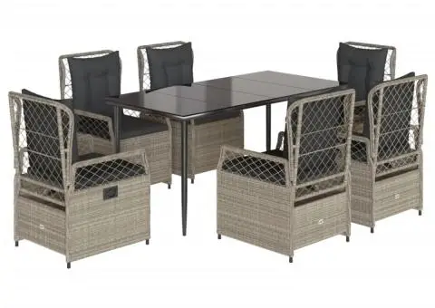 Set mobilier de grădină cu perne, 7 piese gri deschis poliratan - 2/5