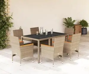 vidaXL Set mobilier de grădină cu perne 7 piese bej poliratan & sticlă