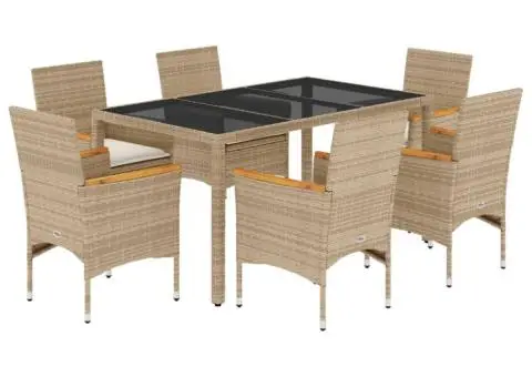 Set mobilier de grădină cu perne 7 piese bej poliratan & sticlă - 2/5