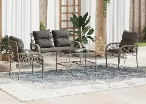 Set canapea de grădină cu perne, 4 piese, gri, poliratan - 1/5