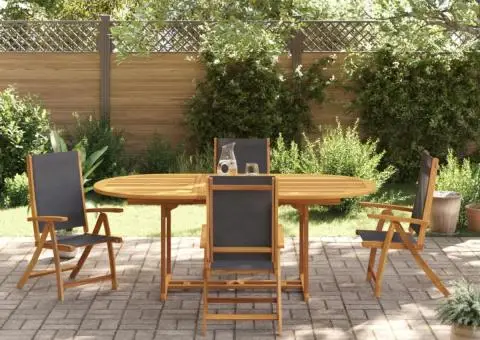 Set mobilier de grădină, 5 piese, lemn masiv acacia/textilenă - 3/5