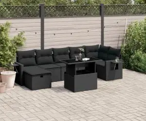 vidaXL Set mobilier de grădină cu perne, 8 piese, negru, poliratan
