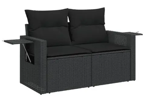 Set mobilier de grădină cu perne, 8 piese, negru, poliratan - 3/5