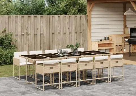 Set mobilier de grădină cu perne, 11 piese, bej, poliratan - 1/5