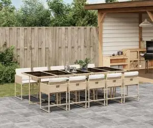vidaXL Set mobilier de grădină cu perne, 11 piese, bej, poliratan