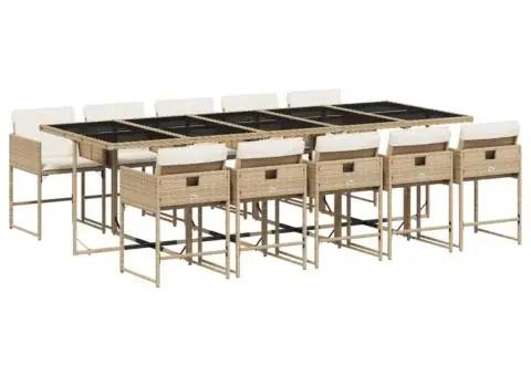 Set mobilier de grădină cu perne, 11 piese, bej, poliratan - 2/5