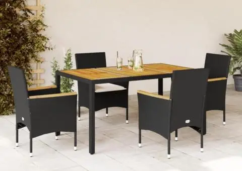 Set mobilier grădină perne 5 piese negru poliratan/lemn acacia - 1/5