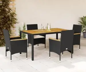 vidaXL Set mobilier grădină perne 5 piese negru poliratan/lemn acacia