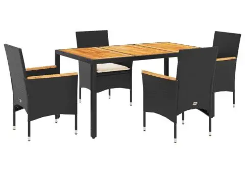Set mobilier grădină perne 5 piese negru poliratan/lemn acacia - 2/5