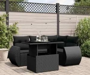 vidaXL Set mobilier de grădină cu perne, 5 piese, negru, poliratan