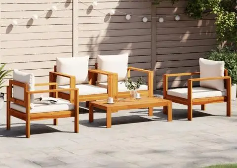Set de canapele de grădină cu perne, 5 buc., lemn masiv acacia - 1/5