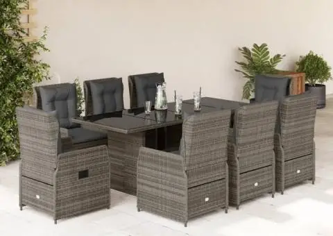 Set mobilier grădină cu perne, 9 piese, gri, poliratan - 1/5